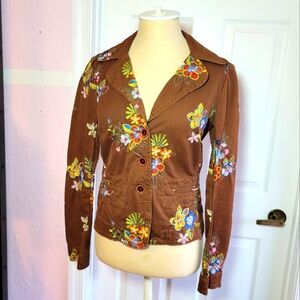 Johnny Was Brown Embroidered Blazer Jacket Size XS‎ Floral Office Boho Travel